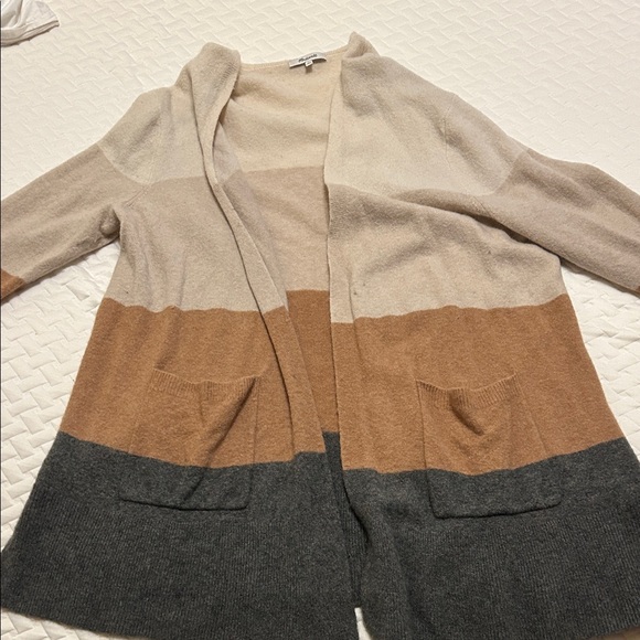 Madewell Sweaters - Madewell Striped Open Front Cardigan in Cream, Tan, and Gray